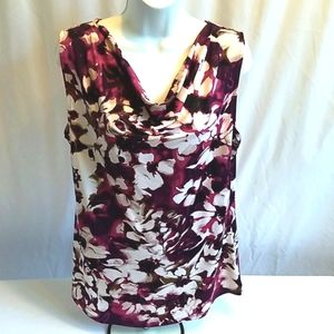 Faded Glory Sleeveless Scoop Neck Floral Magenta Pink Top Size Large